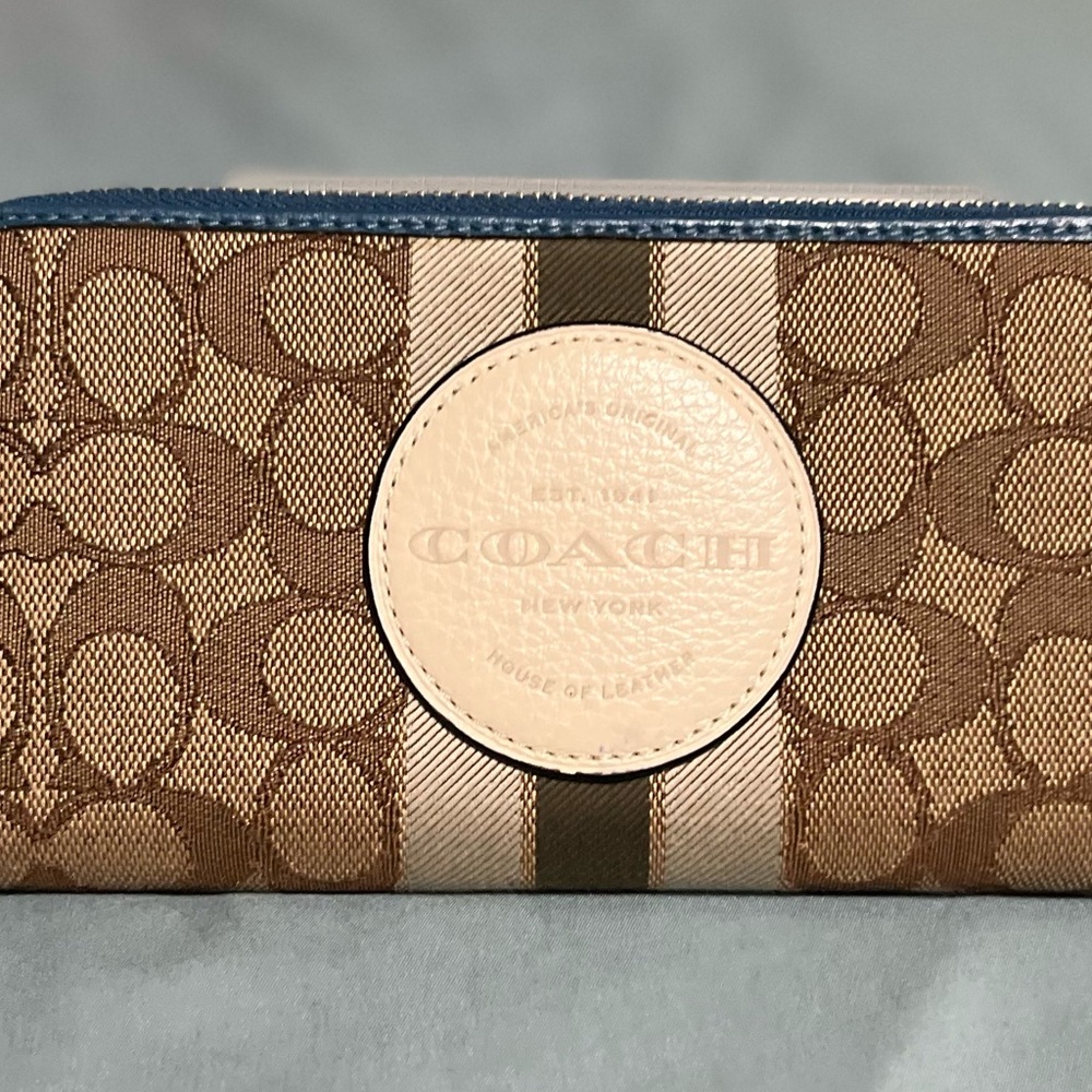 Coach Signature Brown and Tan Zip Wallet
